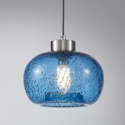 HONIEGG 8.6" Coastal Blue Globe Seeded Glass Kitchen Island Pendant Light
