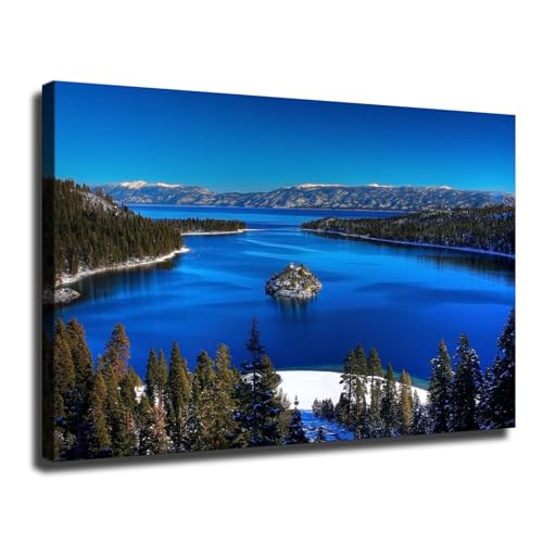 Lake Tahoe Poster Art Print Canvas Wall Art Kitchen Living Room Classroom Bedroom Office Home Aesthetic Decoration (12x18inch Unframed)