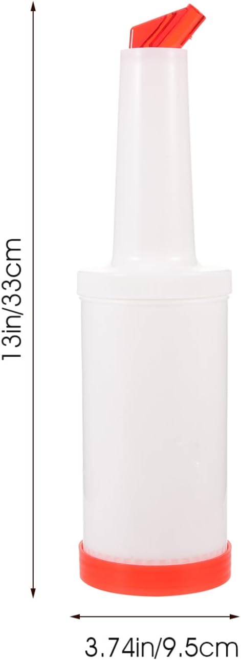 VOSAREA 1L Plastic Juice Pour Bottles Set of 6 Colorful Bartending Juice Jugs Tapered Spouts for Easy Pouring for Bars and Parties