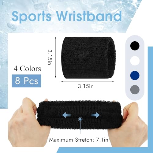 Image of 8 Pack Wrist Sweat Bands for Men Women, Absorbent Sports Wristband