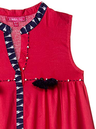 Image of BIBA Girls Mandarin Collar Solid Tiered Dress for Girls