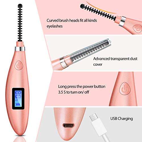 Heated Eyelash Curler,Hizek Portable Eye Curler【2020 Newest】Mini USB Rechargeable Lash Curler Tool with LCD Display for Eyelashes Quick Natural Curling and 24 Hours Long Lasting