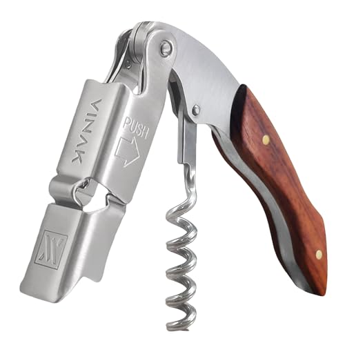 VINAK - Cavatappi da cameriere professionale XPERT in acciaio inox e legno con doppio supporto articolato + apribottiglie + coltello tagliacapsule + spirale professionale (A - Legno)