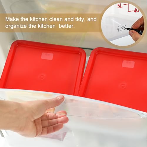 Image of Suclain 2 Pcs Square Food Storage Container Polycarbonate Clear Food Container with Lid Commercial Rice Storage with Graduations for Commercial Kitchen(12 Qt,Red)
