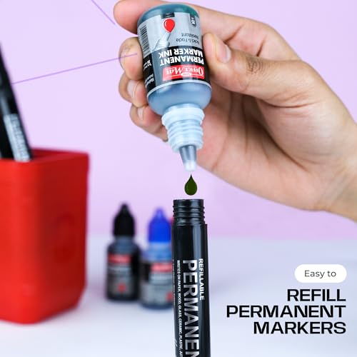 Image of Soni Officemate Permanent Marker Ink -15ml | Pack of 4 (Mix)|Black, Blue, Red & Green | Quick-Dry, Smudge-Free, Long-Lasting | Eco-Friendly