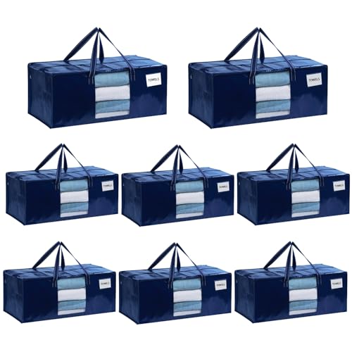 VENO Heavy Duty Moving Bags, Storage Bags, Clear Window, Blue, 8 Pack