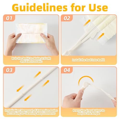 Image of Heavy Duty Dusters Refills, Disposable Dusters Kit Compatible with Handles, Multisurface Dusters+1 Extended Handle +1 Handle (Yellow, 180)