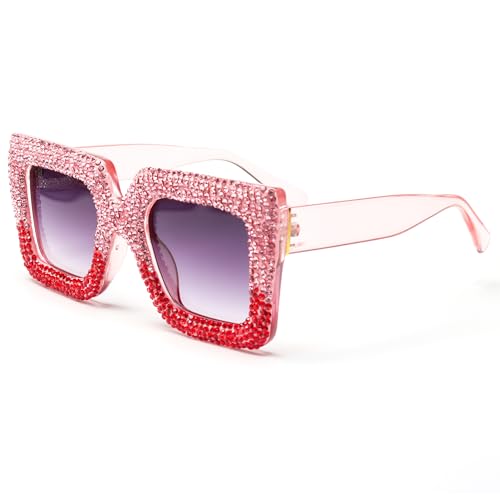 bullabulling Oversized Crystal Diamond Sunglasses for Women Square Thick Frame Bling Rhinestone Sparkling Glasses3