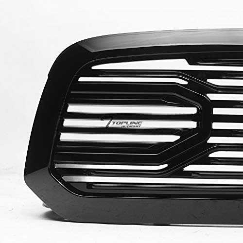 Glossy Black Big Horn Style Horizontal Front Hood Bumper Grill Grille Guard ABS With Shell Compatible With 13-18 Dodge Ram 1500/19-22 Classic