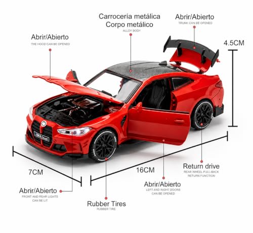 Image of Invite 1:32 Diecast Model Alloy M4 Metal Pull Back Car with Sound Light, Openable Doors, Toy Vehicles for Kids Gift, car for Kids-RED