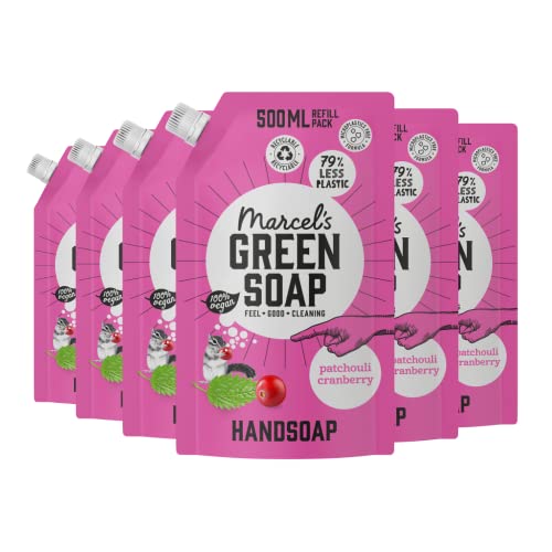 Marcel's Green Soap - Handseife Nachfüllpack Patchouli & Cranberry - Flüssigseife Spender Nachfüllpack - 100% Umweltfreundlich - 100% Vegan - 6er-Pack - 500 ml
