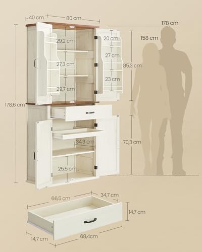 Buffet haut cuisine 80x178,6 cm blanc rustique VASAGLE