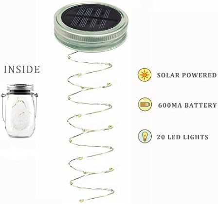 Solar Mason Jar Lights 4Packs, Hanging Lantern 30 LEDs String Fairy Lights Waterproof Firefly Decor for Garden Patio Yard Desktop Party