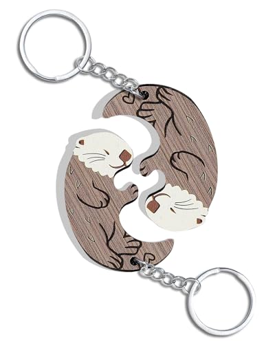 JETOP Wooden Otter Keychain Cute Cartoon Animals Keychain Otter Gifts Pendant Key Chain For Women Men Couple Girlfriend Boyfriend Best Friends Car Keyring Accessories Snuggle Otter
