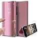 Produktbild Jinghuash Hülle Kompatibel mit Galaxy A20e Spiegel Handyhülle PU Leder Hülle Flip Case Transparent Clear View PC Bumper Standfunktion und Magnetverschluß Lederhülle Schutzhülle,Rotgold