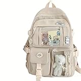 Mochila Feminina Escolar Passeio Coreano Grande Capacidade Sem Chaveiro Impermeável. (CAT. 11) (BEGE)