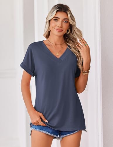 basic Passform für bequemen Alltagstragen auf heißen Tagen - Detailansicht von Zeagoo Sommer TShirt Damen VAusschnitt...