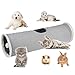 CLEM Provence Tunnel Chat Chaton Lapin Chiot Furet en Tissu Spécial Griffures Tunnel Lapin Pliable 2 en 1 pour Jouer ou Dormir Tunnel pour Chat de 88x26cm Gris 1 Trou et 1 Pompon