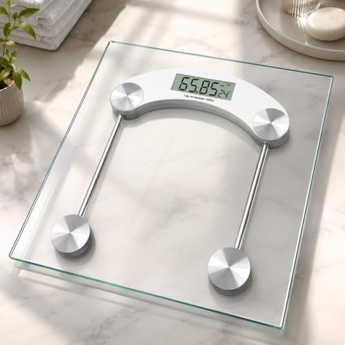 Balança Corporal Digital 180kg Vidro Temperado Transparente Quadrada Display LCD Alta Precisão Moderna Casa Banheiro e Academia