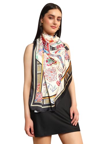 Image of Ravaiyaa - Attitude is everything Women Silk Digital Print Large Square Scarf Breathable Lightweight Neckerchief Printed Headscarf 40 inch x 40 inch Inch