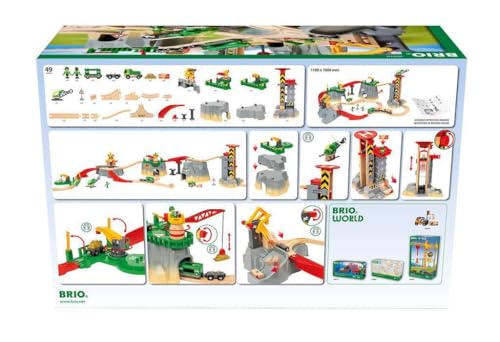 BRIO World Cargo Mountain Set - 49-Piece FSC-Certified Wood Train Set & Accessories - Compatible with All BRIO Railway Sets - Includes Crane, Helicopter, Caves & More - Fun Play for Kids Ages 3 & Up
