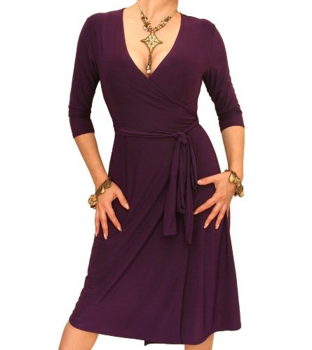 Blue Banana Women's Knee Length Elegant Slinky Wrap Dress - Purple Size 12