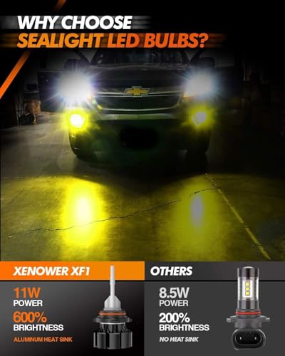 Image of SEALIGHT 9145 H10 Yellow LED Fog Light Bulbs, 13,000LM 600% Brightness 9045 H10 Led Bulb Yellow Fog Lamps, 3000K Amber Strong Penetration 9140 9040 LED Fog Light Bulbs RV Interior Lighting (Pack of 2)