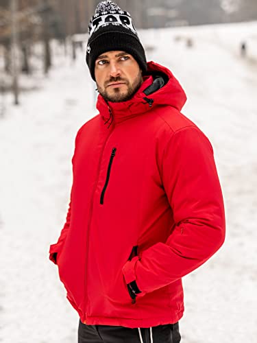 Foto von BOLF Herren Winterjacke Skijacke Snowboardjacke mit Reißverschluss und Kapuze Bündchen Outdoor Freizeit Mix J.STYLE HH011 Rot XL [4D4]