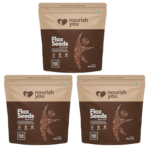 Image of Nourish You Raw Flaxseeds | Alsi Seed | Rich in Fiber and Omega-3 | Detox | Healthy food | Certified & Gluten Free | Flaxseeds for Hair Growth |Source of Iron & Dietary Fibre |Rich in Protein - Pack of 3 (450g)