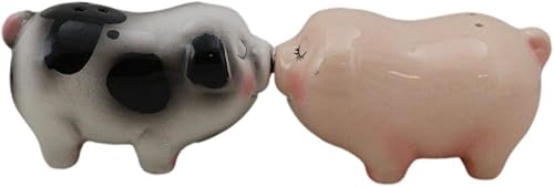 Ebros Gift Cerámica Star Crossed Lovers Chubby Country Farm Bacon Porky Cerdo Pareja Besando Salero y Pimentero Set San Valentín Cerdos Piglets