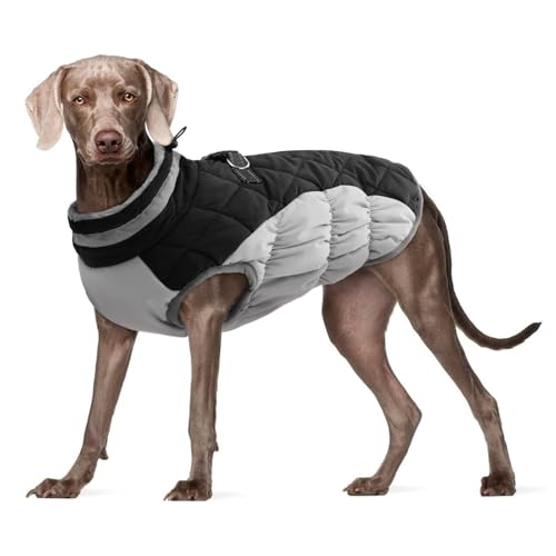 中型犬用犬用コート、フリース裏地付き冬用ペットジャケット、小型・中型・大型犬用ハーネス内蔵反射タートルネック犬用冬用コート,黒,M