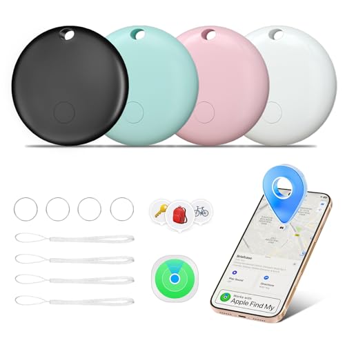 AI.QVOKA Tracker Tags, Item Finder Work with Apple Find My (iOS Only), Waterproof Smart Tag, Key Finder for Luggage, Keys, Wallet, Bike, Bags (Multi-Color, 4 Pack)