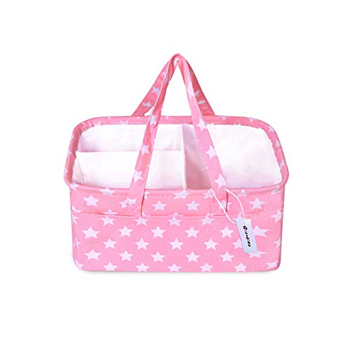 Baby Diaper Caddy Organizer for Baby Girl Stuff Newborn Essentials Must Haves Baby Shower Gifts for Changing Table or Car Nusery Storage Bin Baby Registry Search Accessories Items- Pink Stars