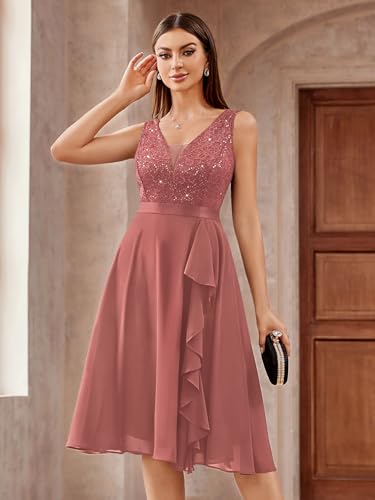 Image of MISSMAY Women's Vintage V-Neck Sequin Formal Party A-Line Dress