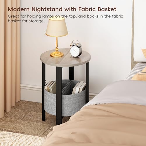 Vagusicc Small Round Side Table End Table, Tall Accent Table with Storage Basket, Set of 2 Half Round Tables Half Moon Tables, Coffee Bedside Tables, Modern Nightstand for Living Room Bedroom, Gray