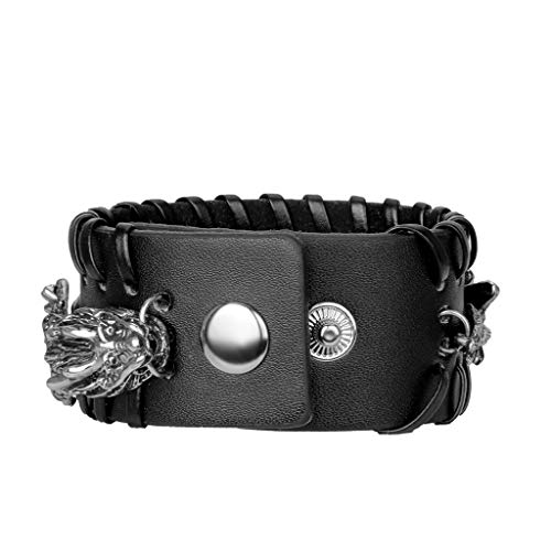 GelConnie Leather Cuff Bracelet Cool Dragon Wrap Bracelets Adjustable Belt Punk Leather Wristbands for Men, Women LPB311-Black - Image 5