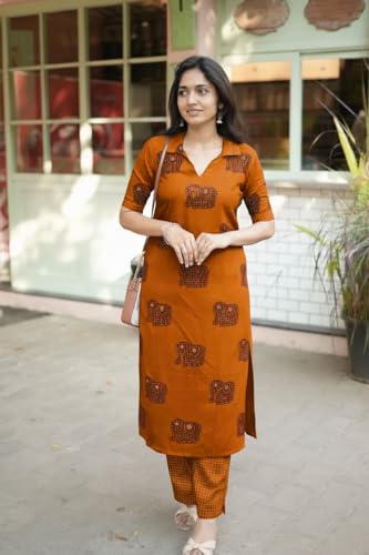 Image of ANNI Designer Women's Rayon Viscose Printed Kurta Pant Set | Collar Neck Straight Ethnic Suit for Casual, Daily, and Office Wear