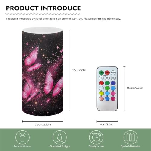 Image of Poceacles Flameless Light Candles Battery Operated Candles with Color Changing Timer Remote Control Tealights for Home Beach Dinner Party Banquet Decor, Butterfly Galaxy Pink