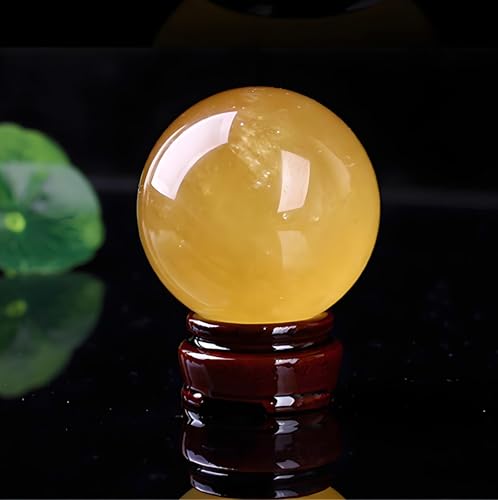 Citrine Crystal Ball with Wooden Stand,Yellow Calcite Quartz Crystal Ball Sphere, Scrying Ball for Home Table Glass Decorative B
