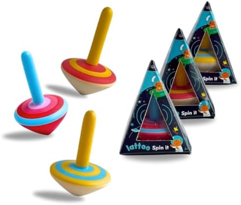 Lattooland Wooden Set of 3 Spinning Tops for Kids | Multicolor & Child-Safe Montessori | Educational Kindergarten Toys | Classic Lattoos | Flip Tops Gyroscope for Toddlers | Birthday Return Gift | 3+ image 5