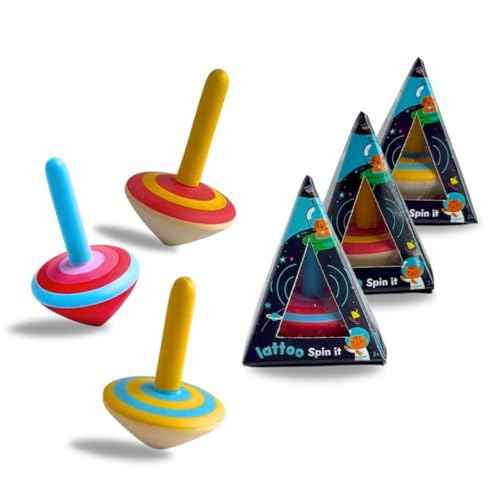 Image of Lattooland Spinning Tops (Set of 3 Pieces) | Colorful Wooden Lattoos Sensory Toys for Kids 3+ | Eco-Friendly, Non-Toxic Colors | Indoor & Outdoor Fun Activity | Spinning Toys for Kids Return Gift