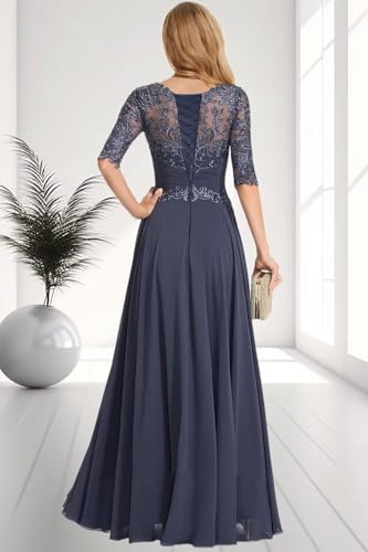ALEESHUO Chiffon Mother of The Bride Dresses with Half Sleeve Lace Applique Long Grandmother of Groom Dress for Wedding2