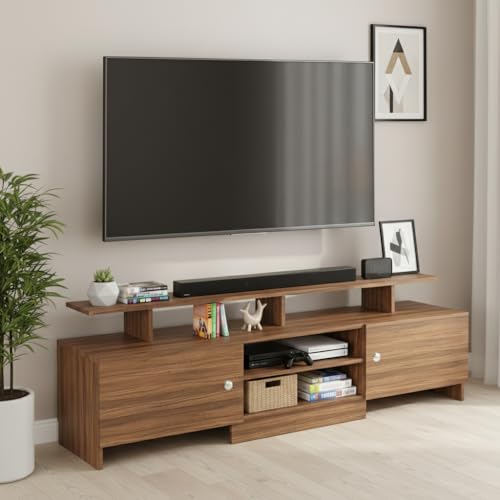 Image of FURNEASER KSV Modern TV Unit for Living Room | Engineered Wood TV Cabinet with Storage Shelves | Entertainment Center TV Stand for Home (Fits Up to 65 Inch TV) | DIY Space Saving (Exotic Teak)