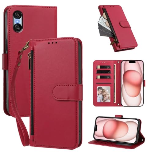 Coque Sony Xperia 10 IV rouge portefeuille rabat aimanté cuir