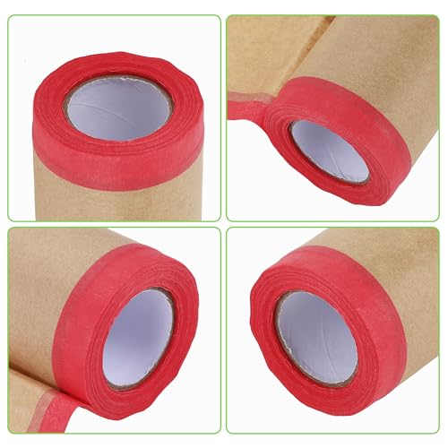 Image of Pre-Taped Masking Paper Automotive Paint Masking Paper Kraft Paper Natural Fiber Material 1 Pc 1500x20cm / 49.21ftx7.87 inch Brown Red