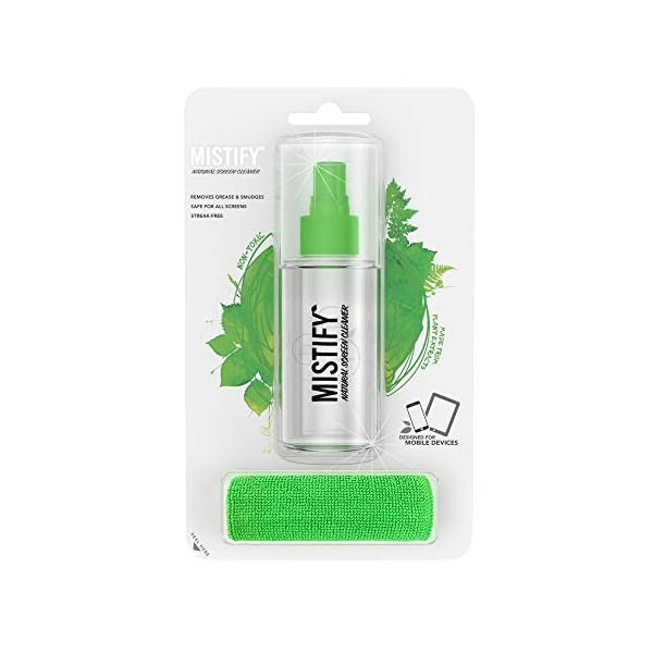 Mistify Natürlicher Bildschirmreiniger Set - 120ml Sprühflasche mit 1 Mikrofasertuch [Smartphones Tablets Laptops TVs Touchscreen Tastaturen Oleophoebic Smartwatch LED Plasma LCD TV 4K] – Bild 3