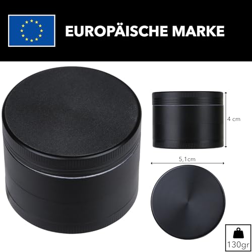 Grinder - Gewürzmühle - 4-teilig mit 3 Kammern, Filter und Mini-Spatel - 55x40mm