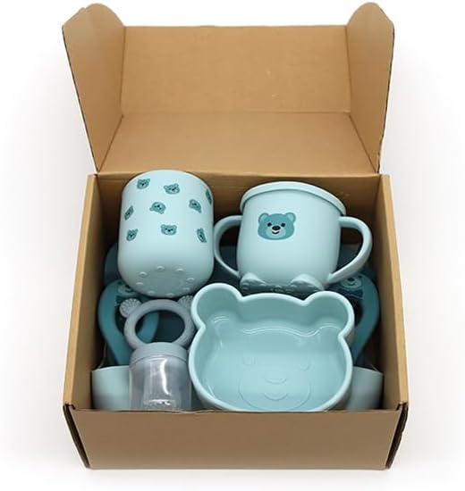 Miniatura 7 de Rayie - Juego de alimentación de silicona para bebés, suministros de destete con cara de oso, utensilios para niños pequeños, tazas de transición