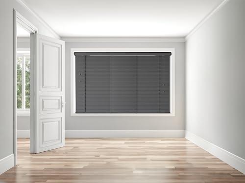 Image of Real Wood Venetian Blind [Dark Grey, 45cm Width x 120cm Drop, Tape]