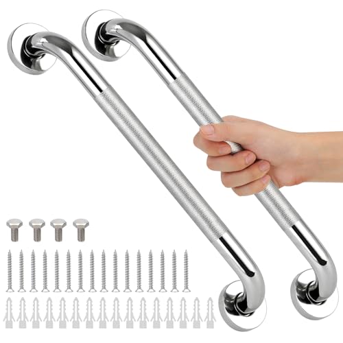 2 PCS Shower Grab Bars for Seniors 24 Inch Anti Slip Shower Handle Stainless Steel Bathroom Balance Bar Safety Hand Rail Support Assist Bath Handrails for Handicap Elderly Pregnant